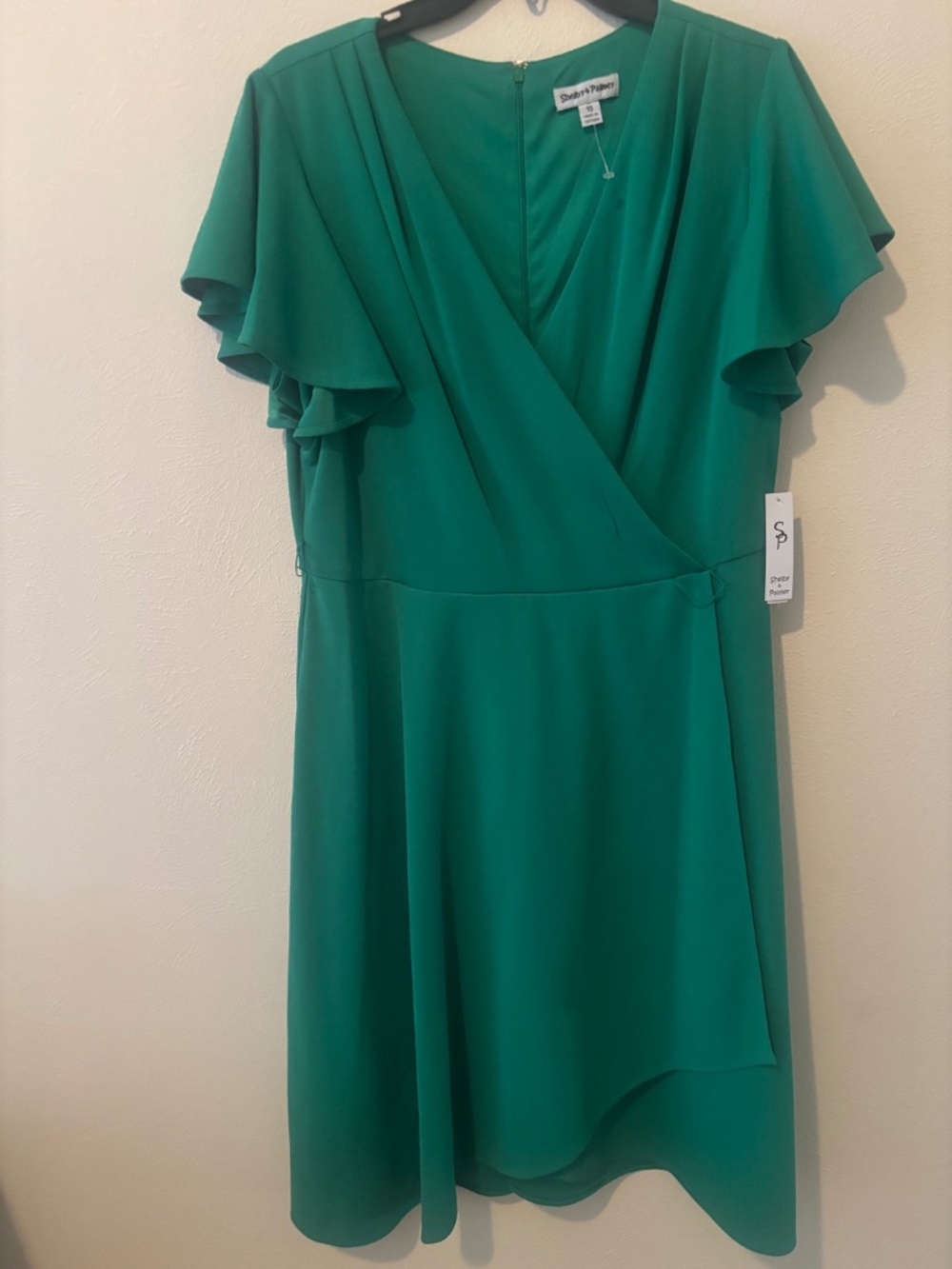 Shelby & Palmer Emerald Green Ruffle Sleeve Midi Dress - Size 16